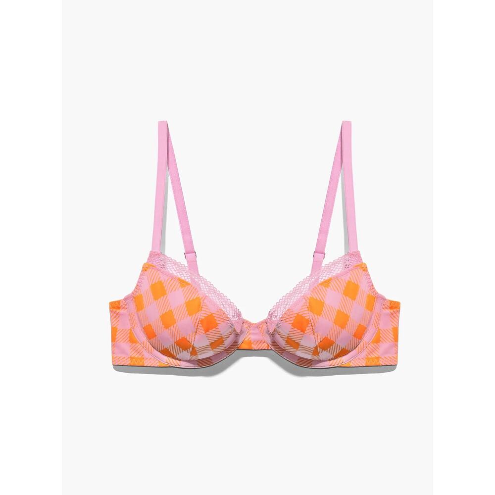 Savage X Fenty Bra 36DD Pink Orange Gingham Balconette Lace Trim Rihanna Retro - Picture 7 of 7